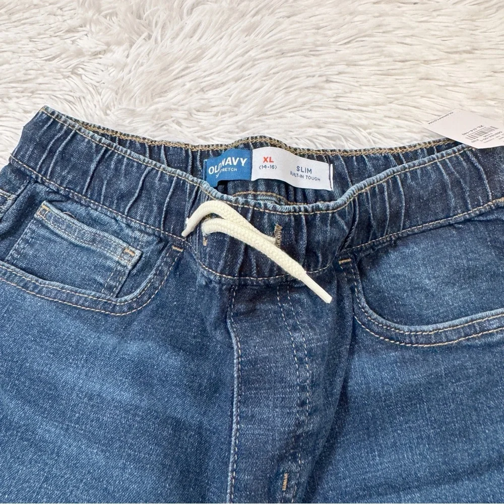 Old Navy NWT Boy's slim‎ stretch Denim Shorts adjustable waist frayed hem